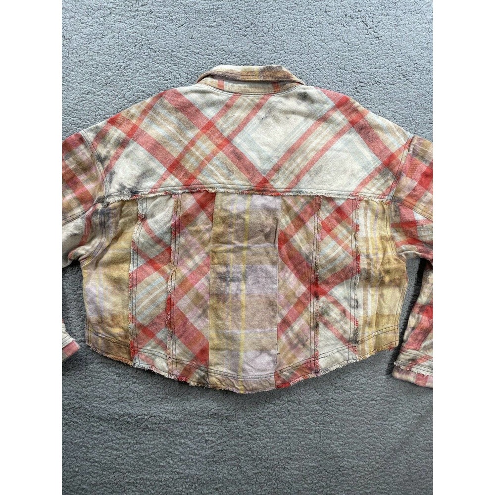 Free People Forever Plaid Shirt Boxy Raw Hem Distressed Button Down Shirt Large - Picture 6 of 11